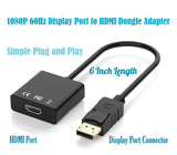 4K Display Port DP to HDMI Cable 2160P & 1080P 60Hz HDR Audio Video PC Adapters